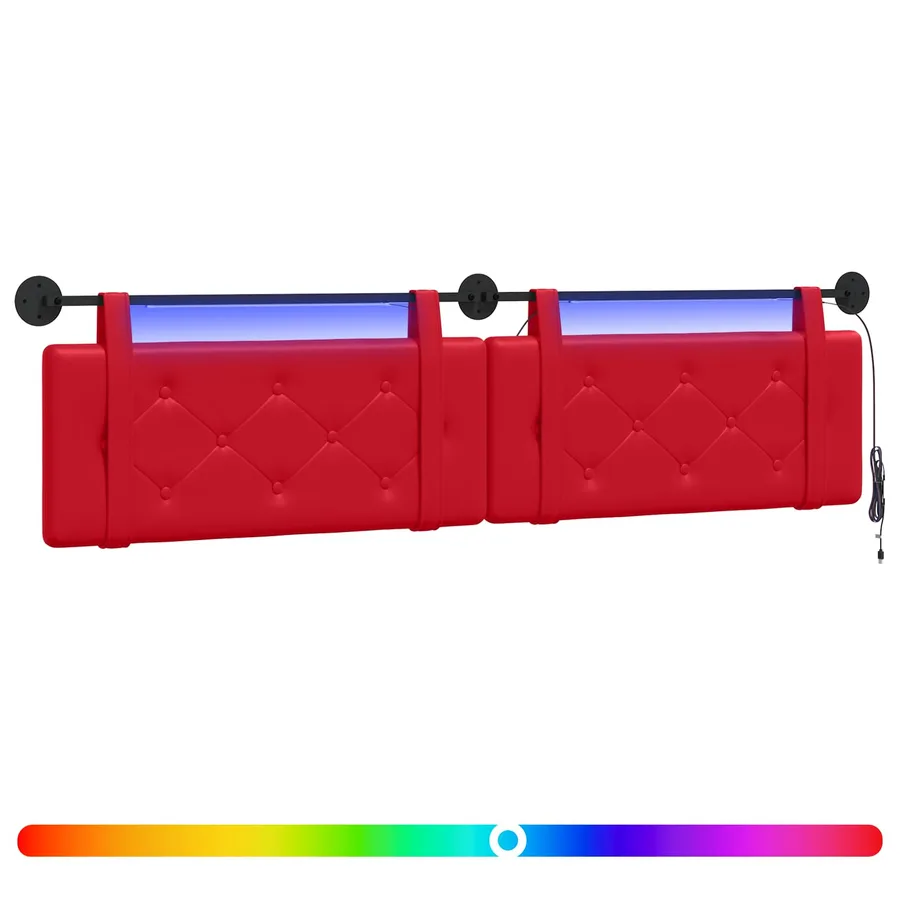 Tête de lit suspendue Avec lumière LED Rouge Simili cuir - 2