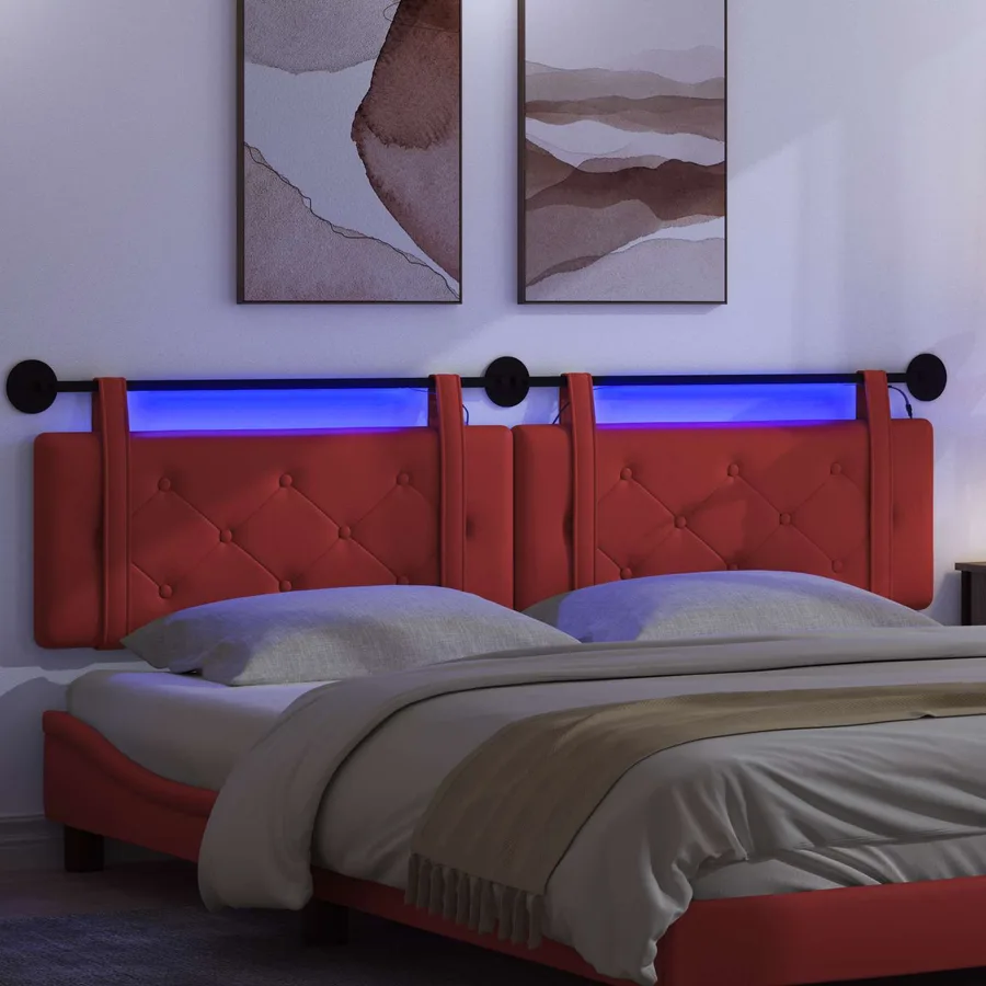 Tête de lit suspendue Avec lumière LED Rouge Simili cuir - 5