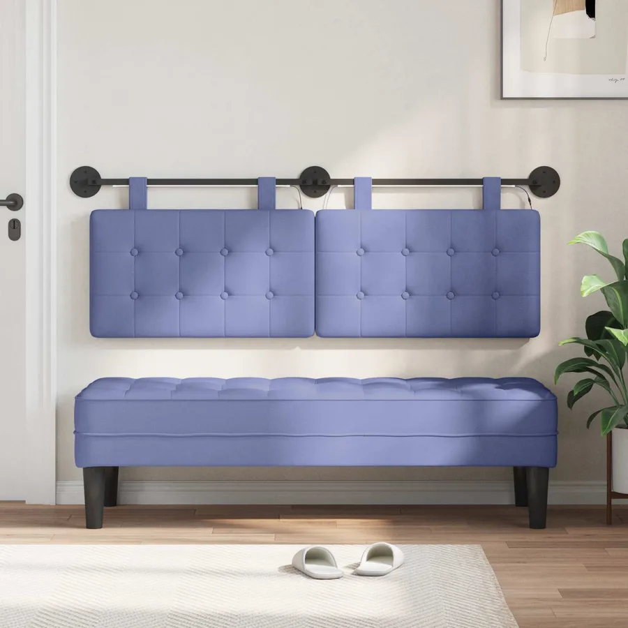Tête de lit suspendue Avec lumière LED Bleu denim Tissu - 3