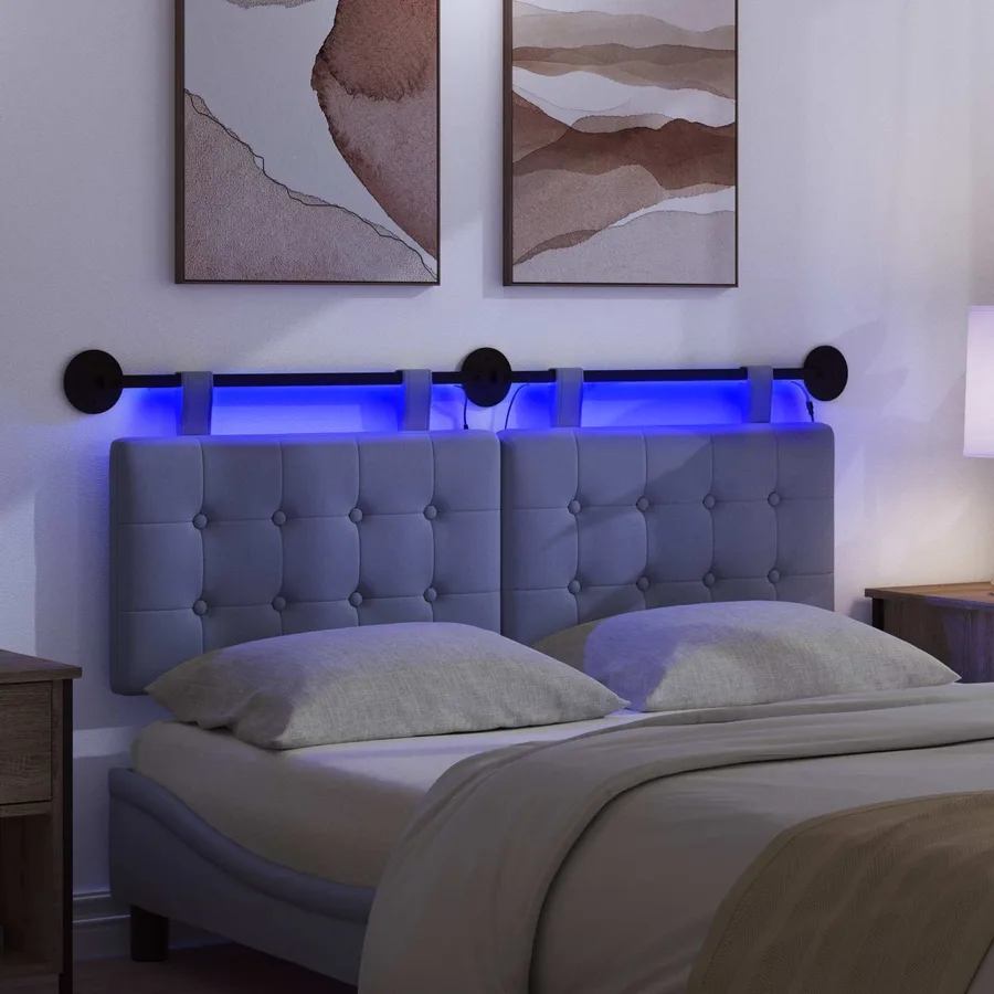 Tête de lit suspendue Avec lumière LED Bleu denim Tissu - 5