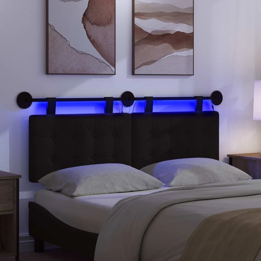 Tête de lit suspendue Avec lumière LED Noir Tissu - 5