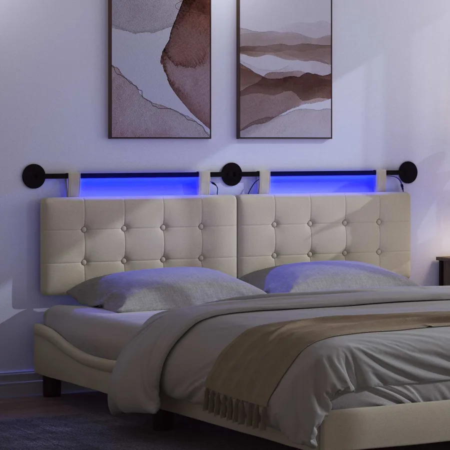 Tête de lit suspendue Avec lumière LED Crème Tissu - 5