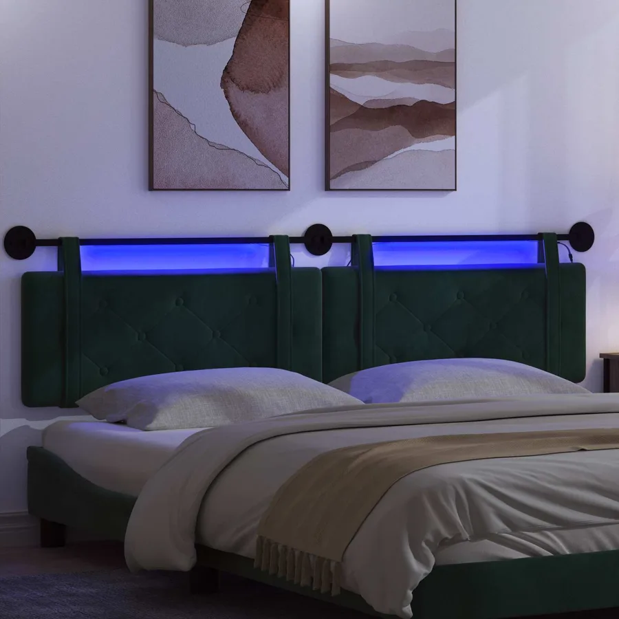Tête de lit suspendue Avec lumière LED Vert foncé Velours - 5