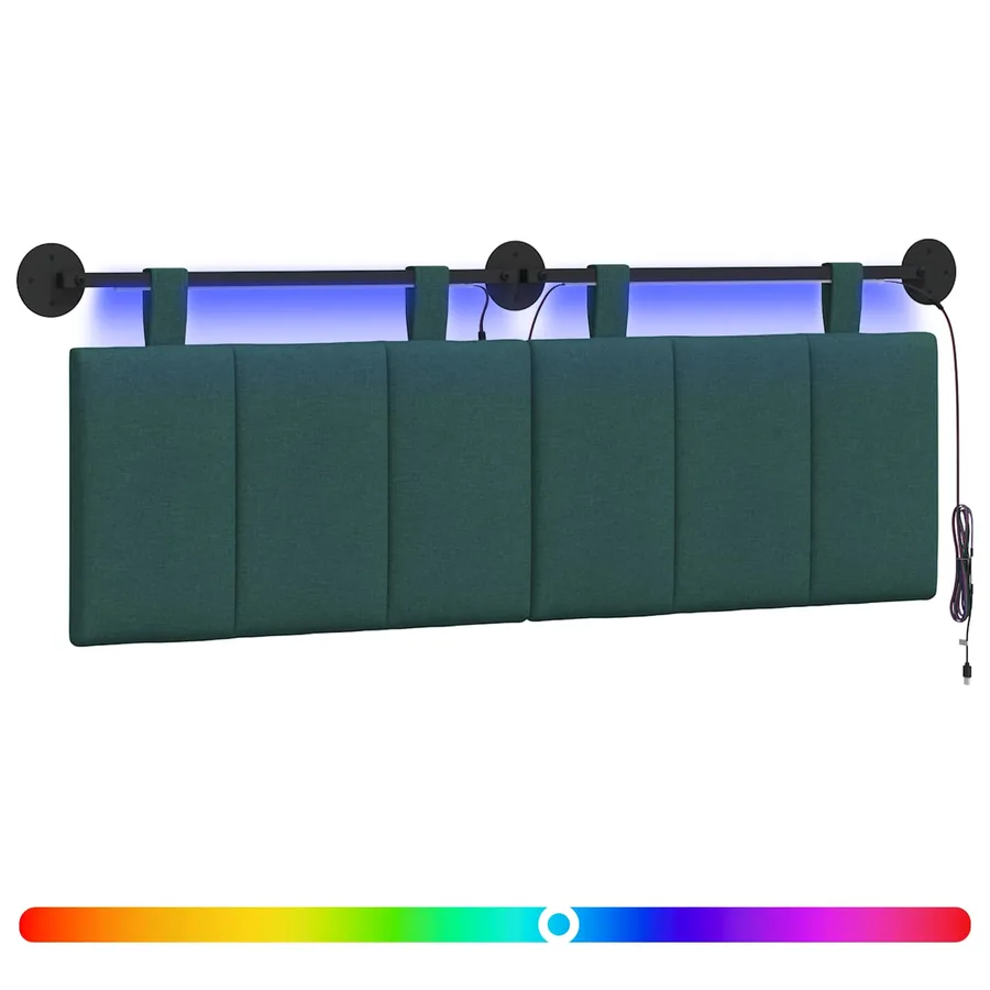 Tête de lit suspendue Avec lumière LED Vert foncé Tissu - 2
