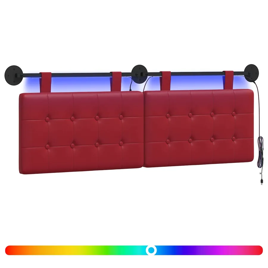Tête de lit suspendue Avec lumière LED Bordeaux Simili cuir - 2