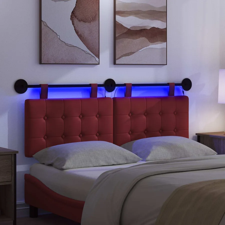 Tête de lit suspendue Avec lumière LED Bordeaux Simili cuir - 5