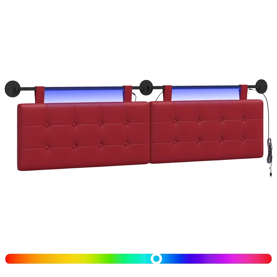 Tête de lit suspendue Avec lumière LED Bordeaux Simili cuir - 2