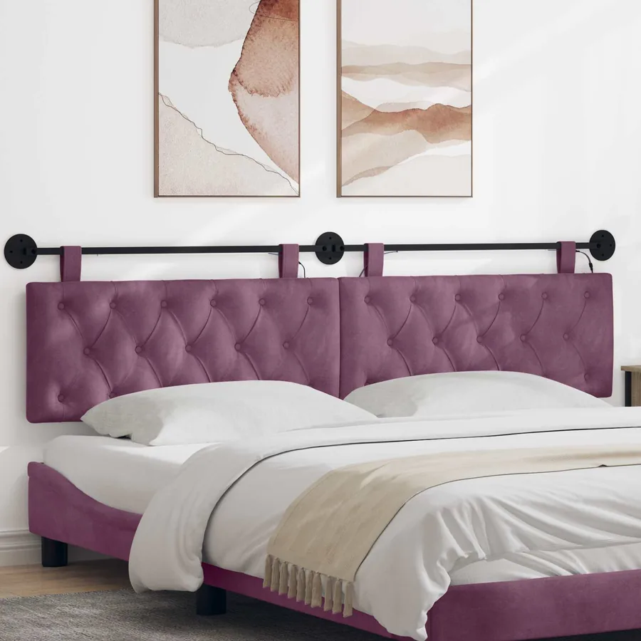 Tête de lit suspendue Avec lumière LED Pourpre Velours