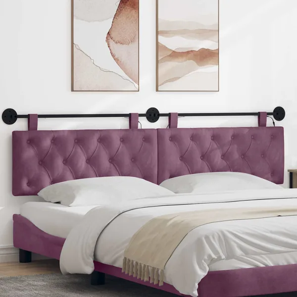 Tête de lit suspendue Avec lumière LED Pourpre Velours