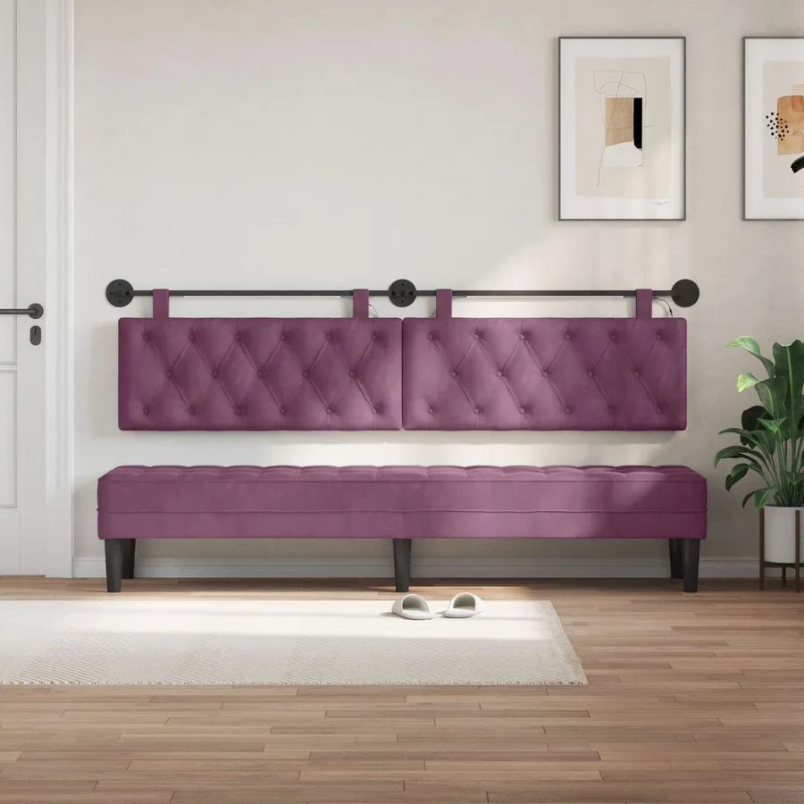 Tête de lit suspendue Avec lumière LED Pourpre Velours - 3