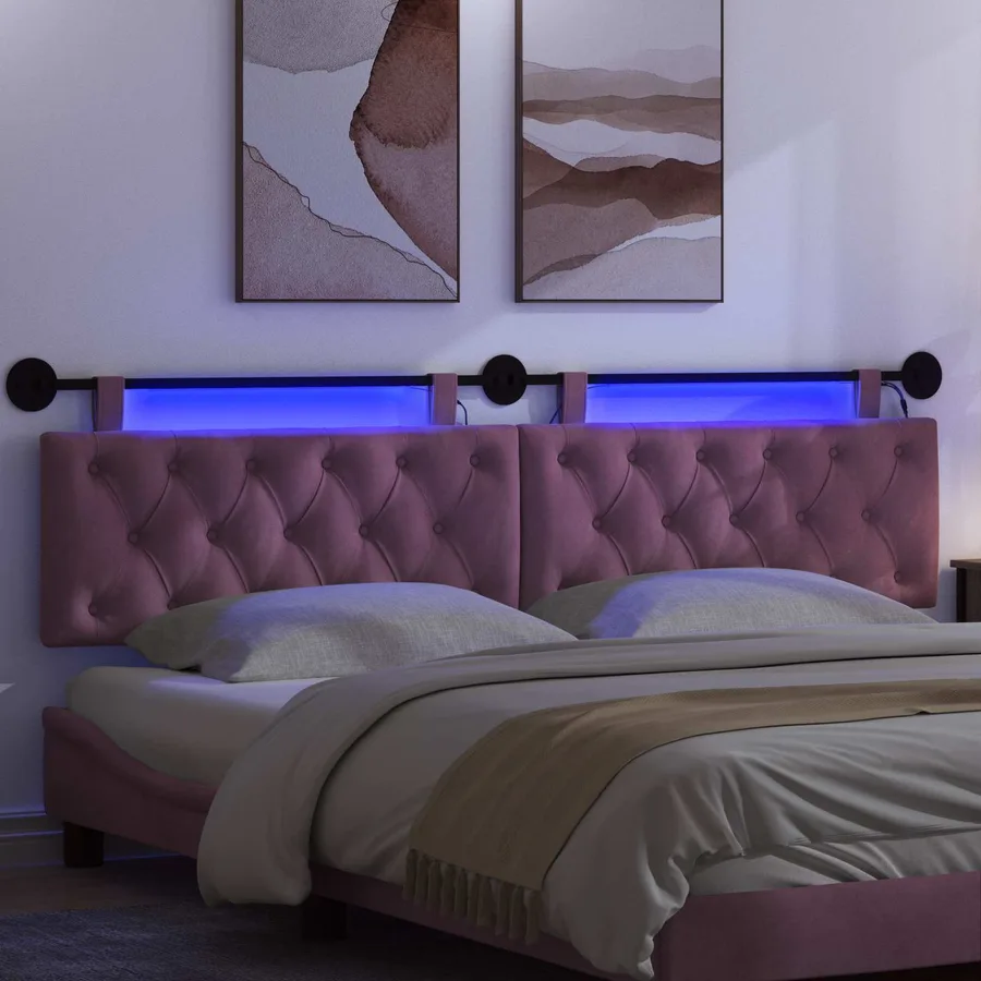 Tête de lit suspendue Avec lumière LED Pourpre Velours - 5