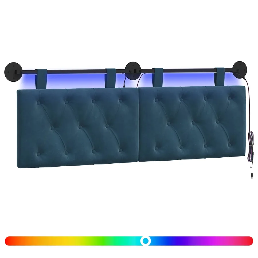 Tête de lit suspendue Avec lumière LED Bleu Velours - 2