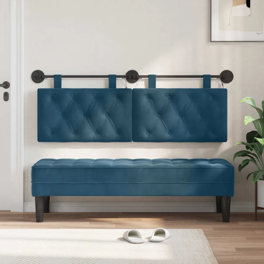 Tête de lit suspendue Avec lumière LED Bleu Velours - 3