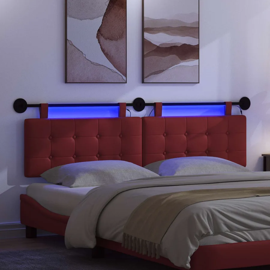 Tête de lit suspendue Avec lumière LED Bordeaux Simili cuir - 5