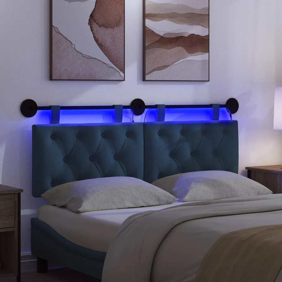 Tête de lit suspendue Avec lumière LED Bleu Tissu - 5