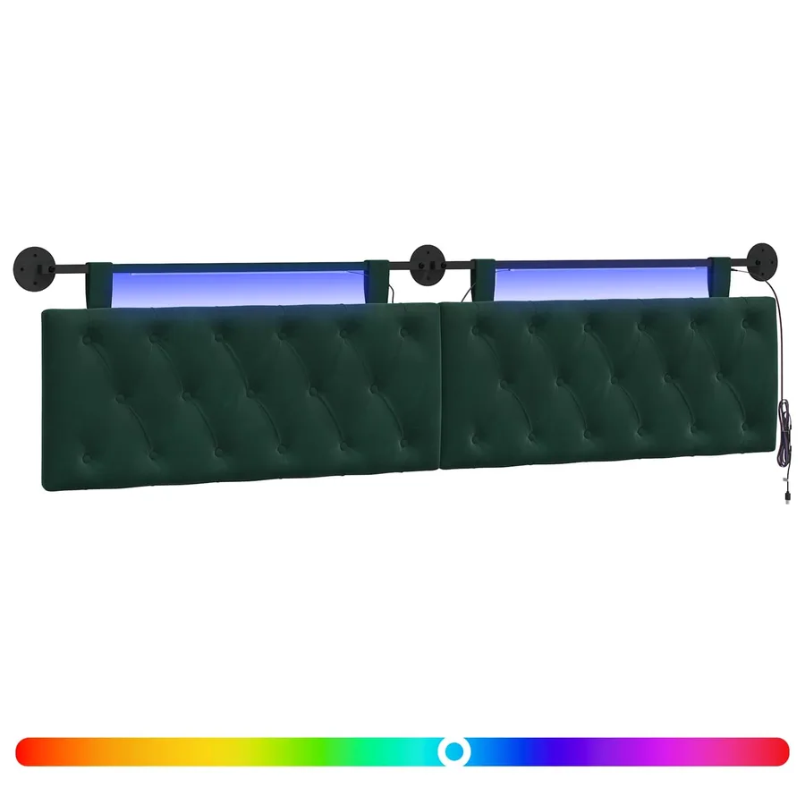 Tête de lit suspendue Avec lumière LED Vert foncé Velours - 2