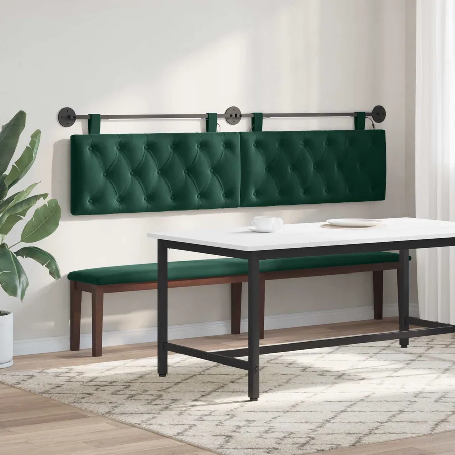 Tête de lit suspendue Avec lumière LED Vert foncé Velours - 4