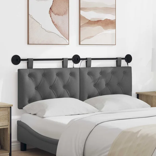 Tête de lit suspendue Avec lumière LED Gris foncé Tissu