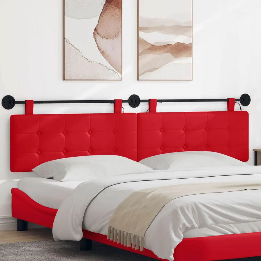 Tête de lit suspendue Avec lumière LED Rouge Simili cuir