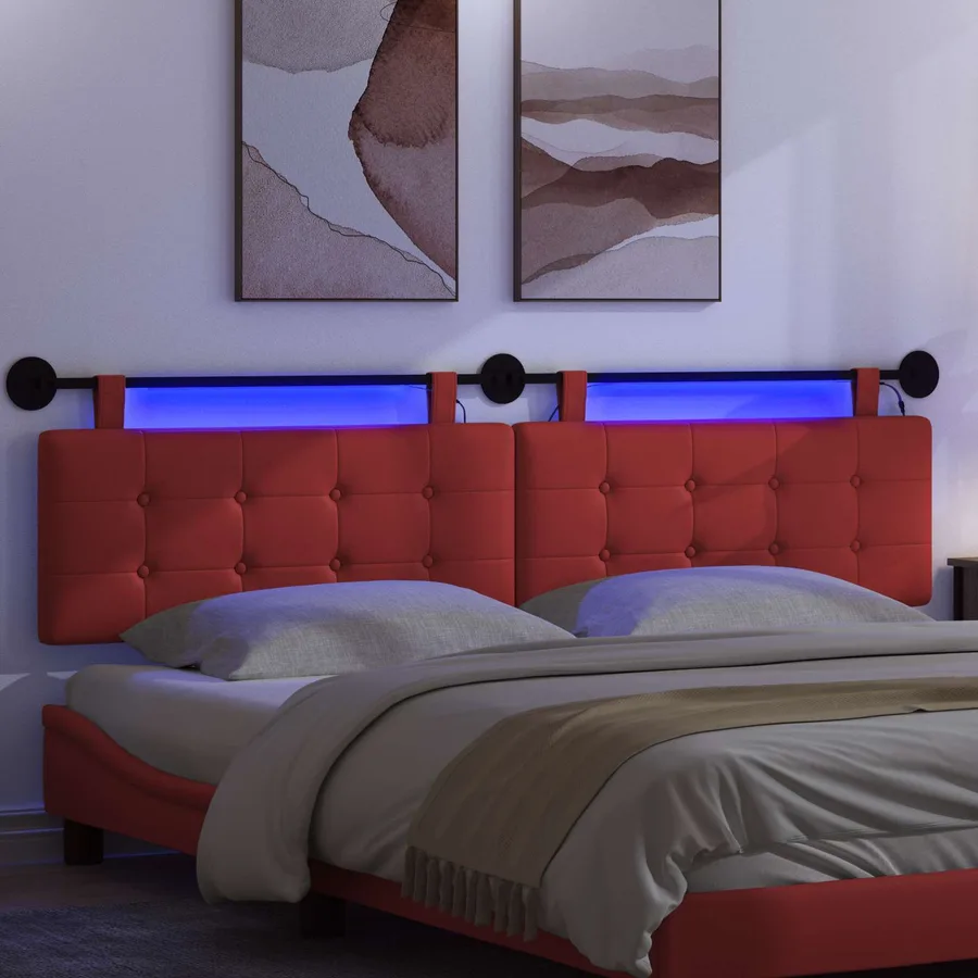 Tête de lit suspendue Avec lumière LED Rouge Simili cuir - 5