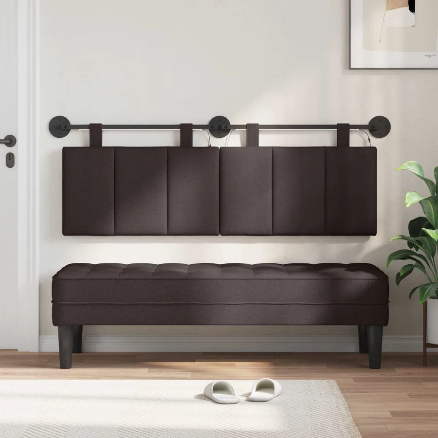 Tête de lit suspendue Avec lumière LED Marron foncé Tissu - 3