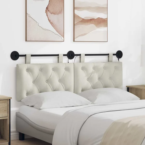 Tête de lit suspendue Avec lumière LED Crème Velours