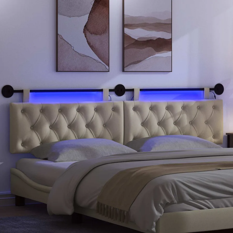 Tête de lit suspendue Avec lumière LED Crème Tissu - 5