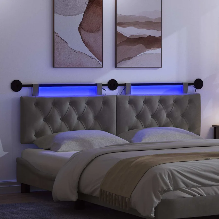 Tête de lit suspendue Avec lumière LED Gris foncé Velours - 5