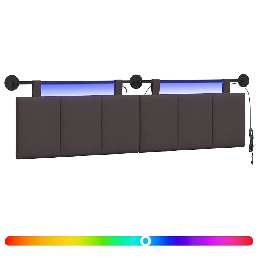 Tête de lit suspendue Avec lumière LED Marron foncé Tissu - 2