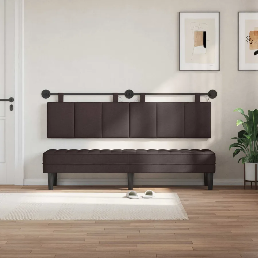 Tête de lit suspendue Avec lumière LED Marron foncé Tissu - 3