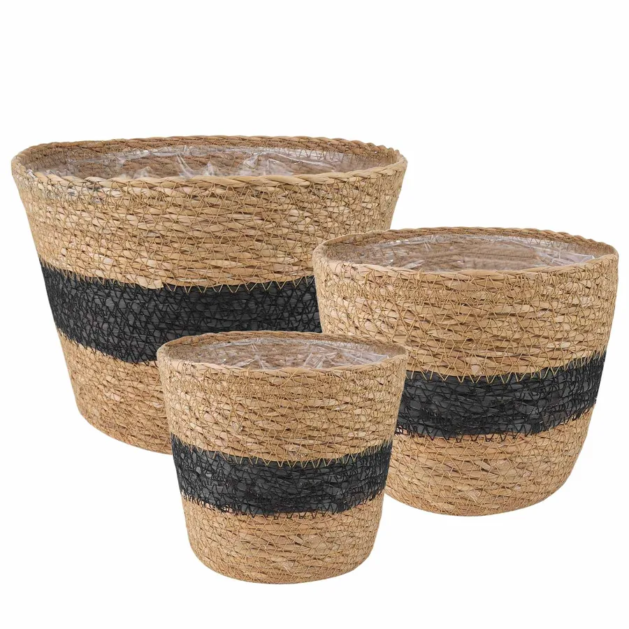 Paniers à plantes en herbe de mer 3 pcs Naturel et noir - 2