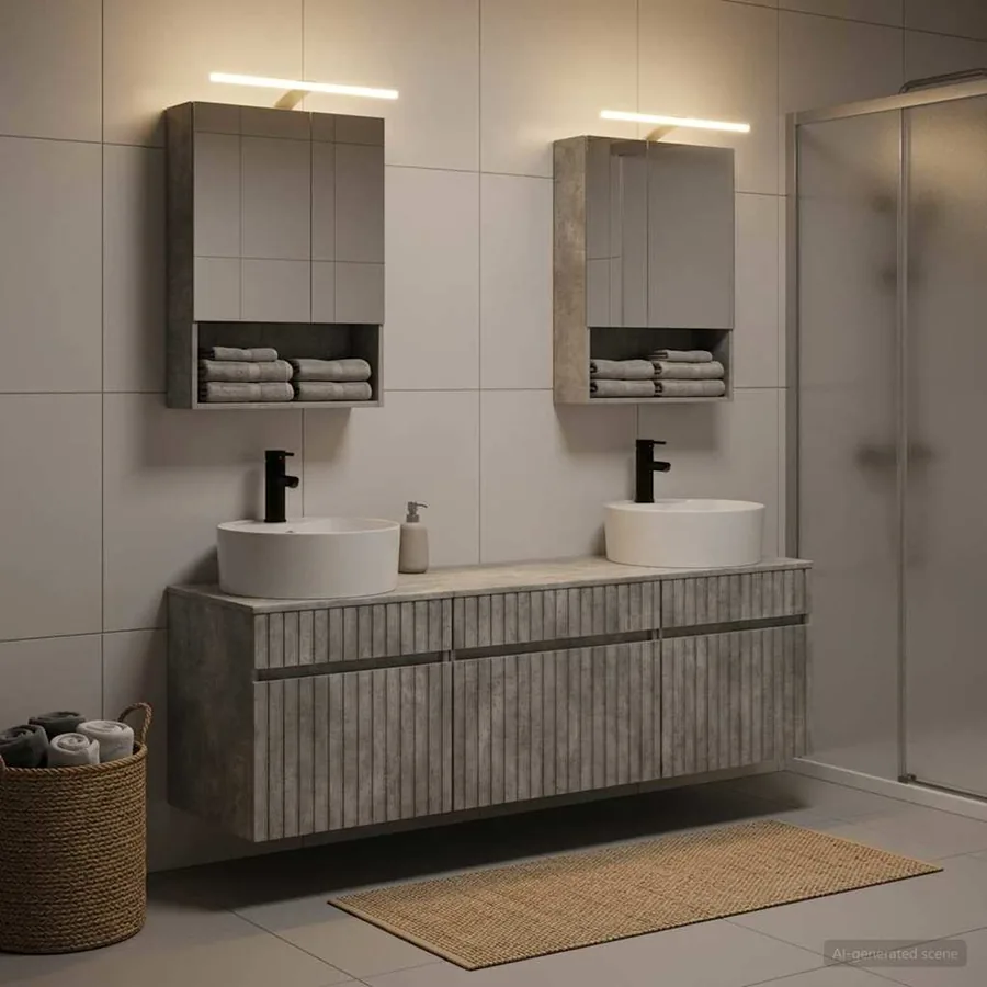 Ensemble d'armoire de salle de bain 5 pcs Gris béton