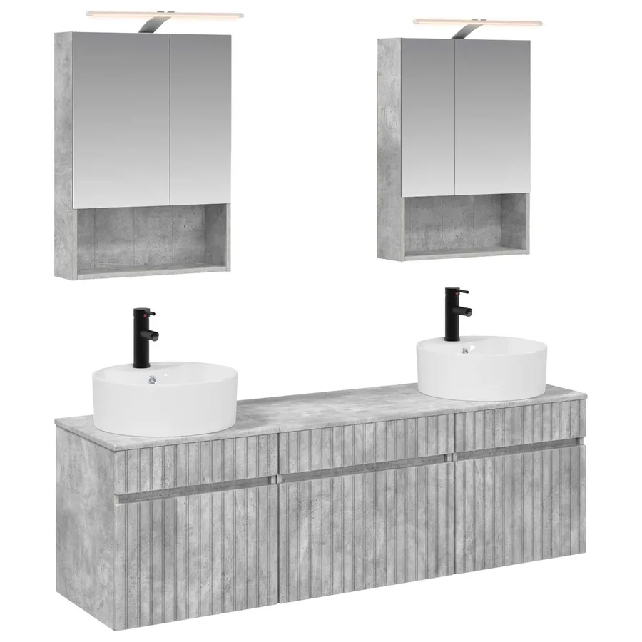 Ensemble d'armoire de salle de bain 5 pcs Gris béton - 2