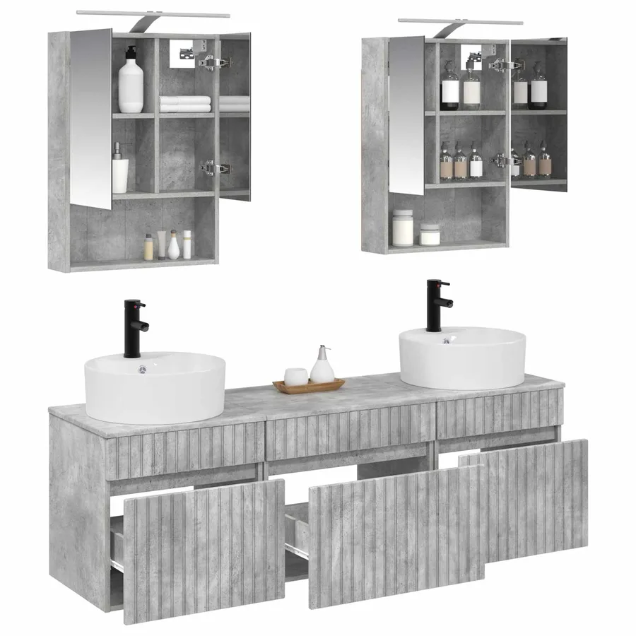 Ensemble d'armoire de salle de bain 5 pcs Gris béton - 3