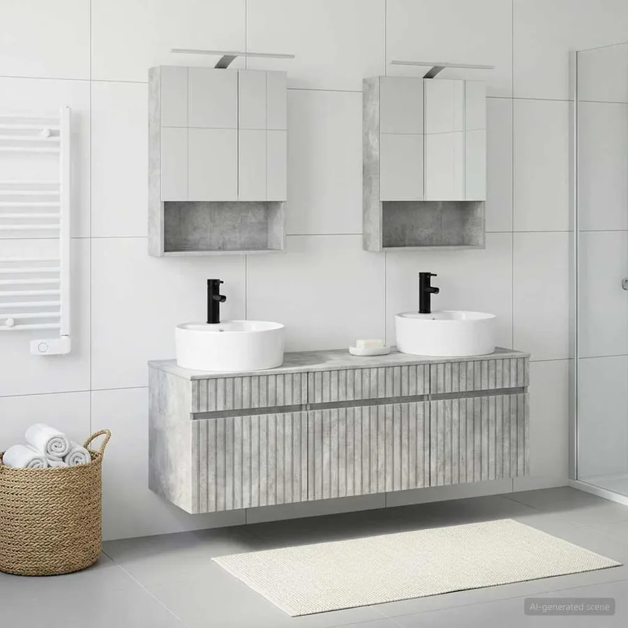 Ensemble d'armoire de salle de bain 5 pcs Gris béton - 4