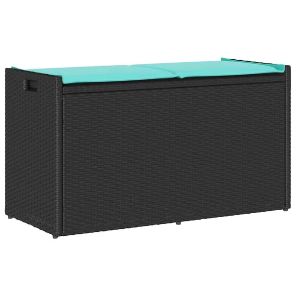 Banc de rangement extérieur coussin noir 100 cm résine tressée