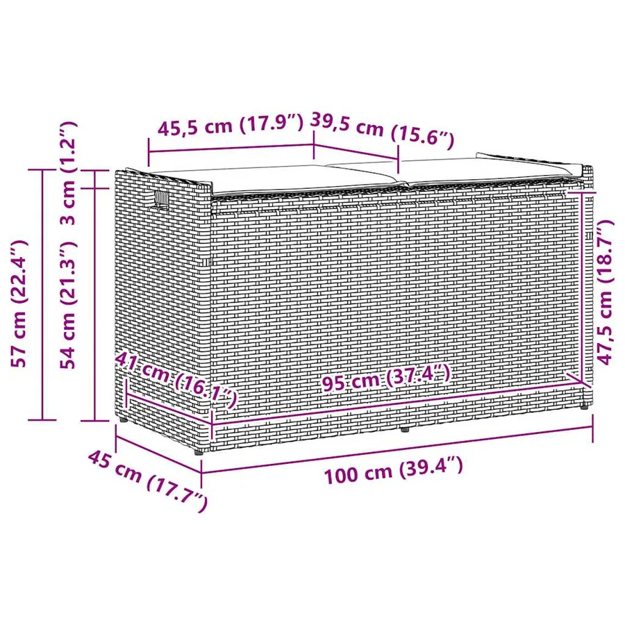 Banc de rangement extérieur coussin noir 100 cm résine tressée - 11