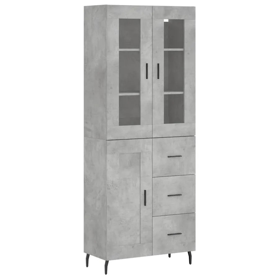 Buffet haut Gris béton 69,5x34x180 cm Bois d'ingénierie - 2