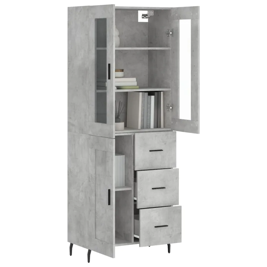 Buffet haut Gris béton 69,5x34x180 cm Bois d'ingénierie - 3