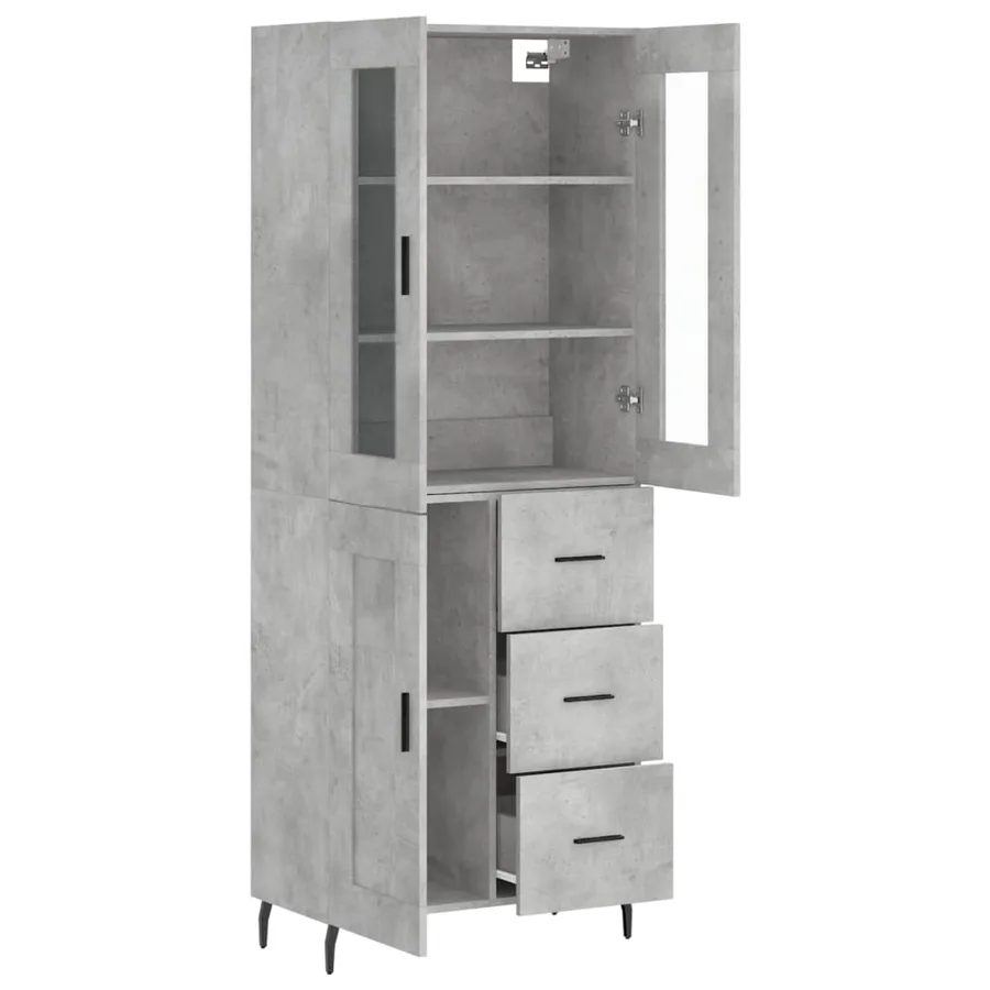 Buffet haut Gris béton 69,5x34x180 cm Bois d'ingénierie - 4