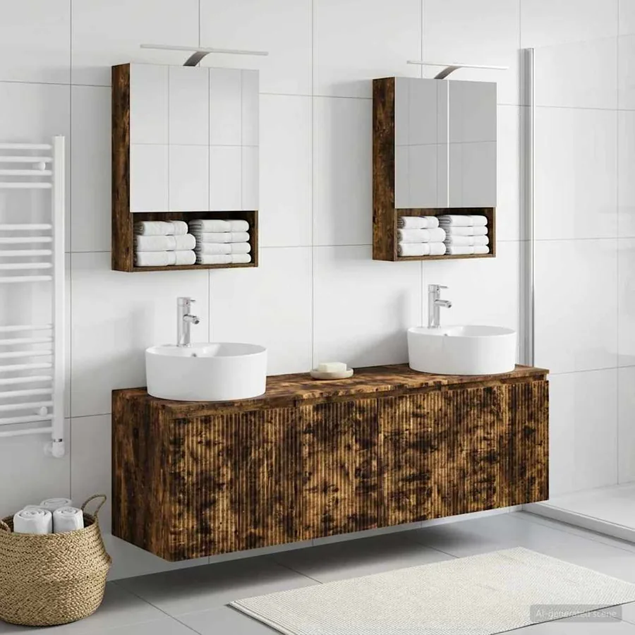 Ensemble d'armoire de salle de bain 5 pcs Chêne fumé