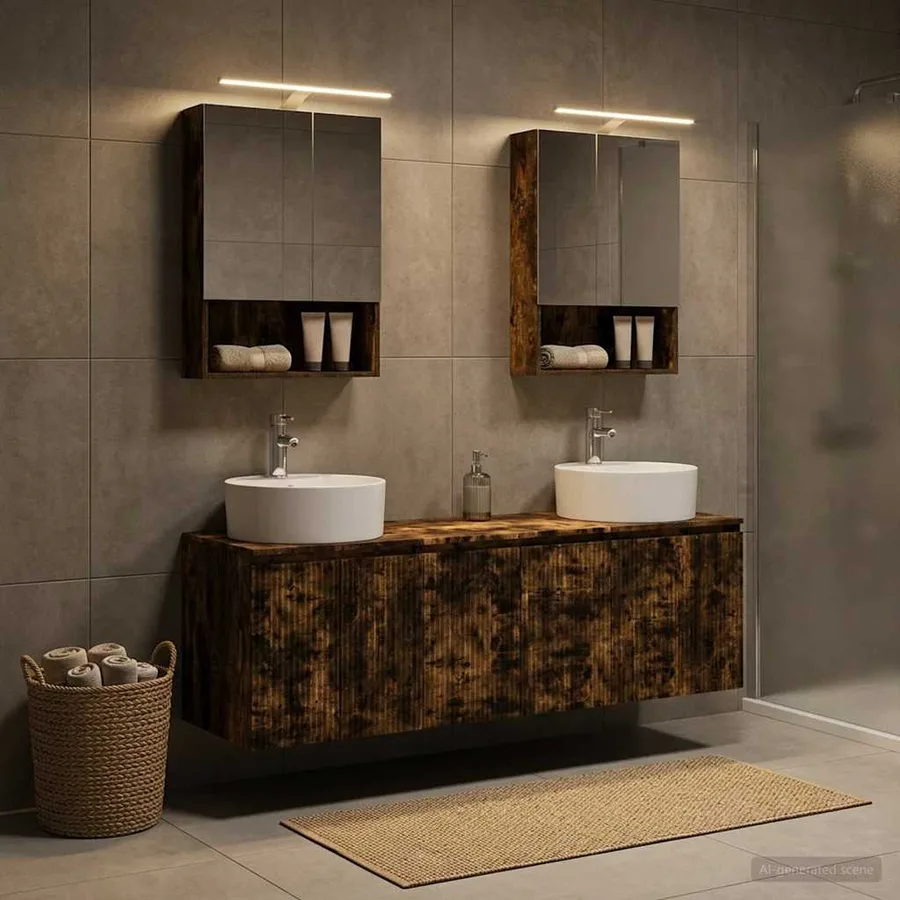 Ensemble d'armoire de salle de bain 5 pcs Chêne fumé - 4