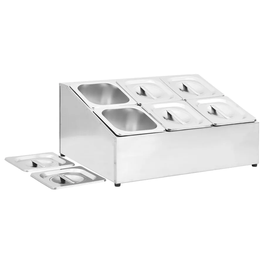 Récipient Gastronorm avec 6 bacs GN 1/6 Acier inoxydable - 6