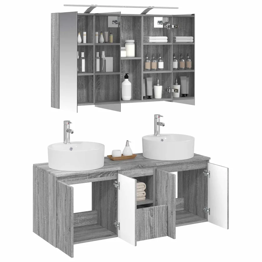 Ensemble d'armoire de salle de bain 4 pcs Sonoma gris - 3