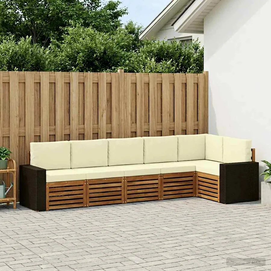 Ensemble de canapé d'angle avec coussin 6 pcs Naturel et Crème