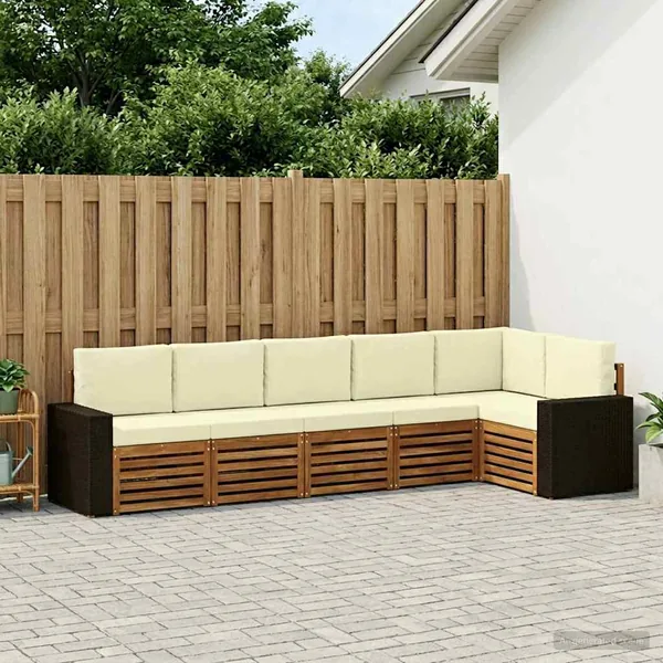 Ensemble de canapé d'angle avec coussin 6 pcs Naturel et Crème