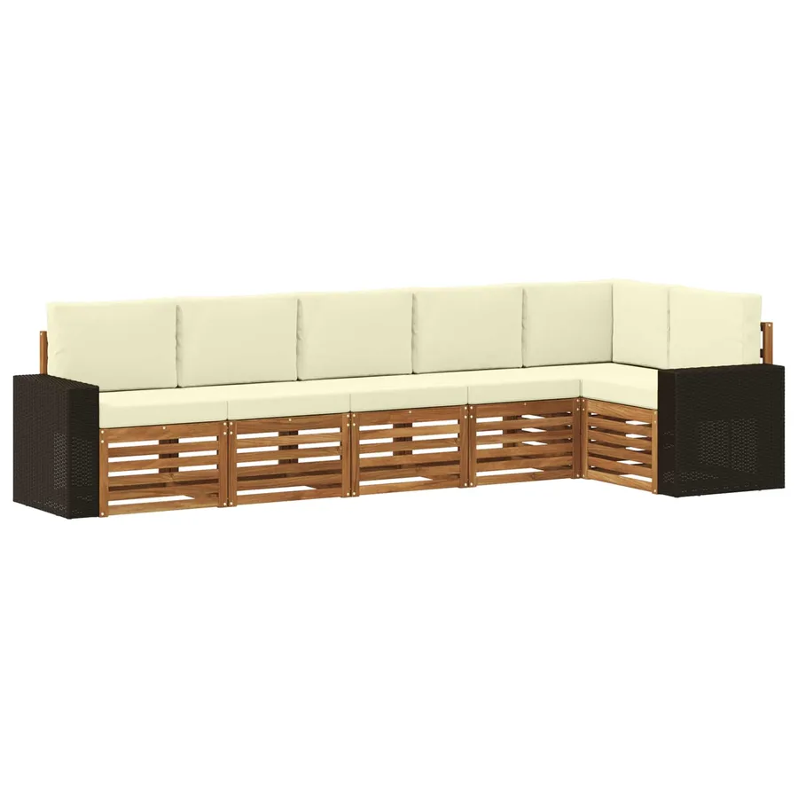Ensemble de canapé d'angle avec coussin 6 pcs Naturel et Crème - 2