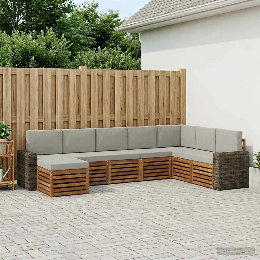 Ensemble de canapés d'extérieur 8 pcs Naturel et gris clair