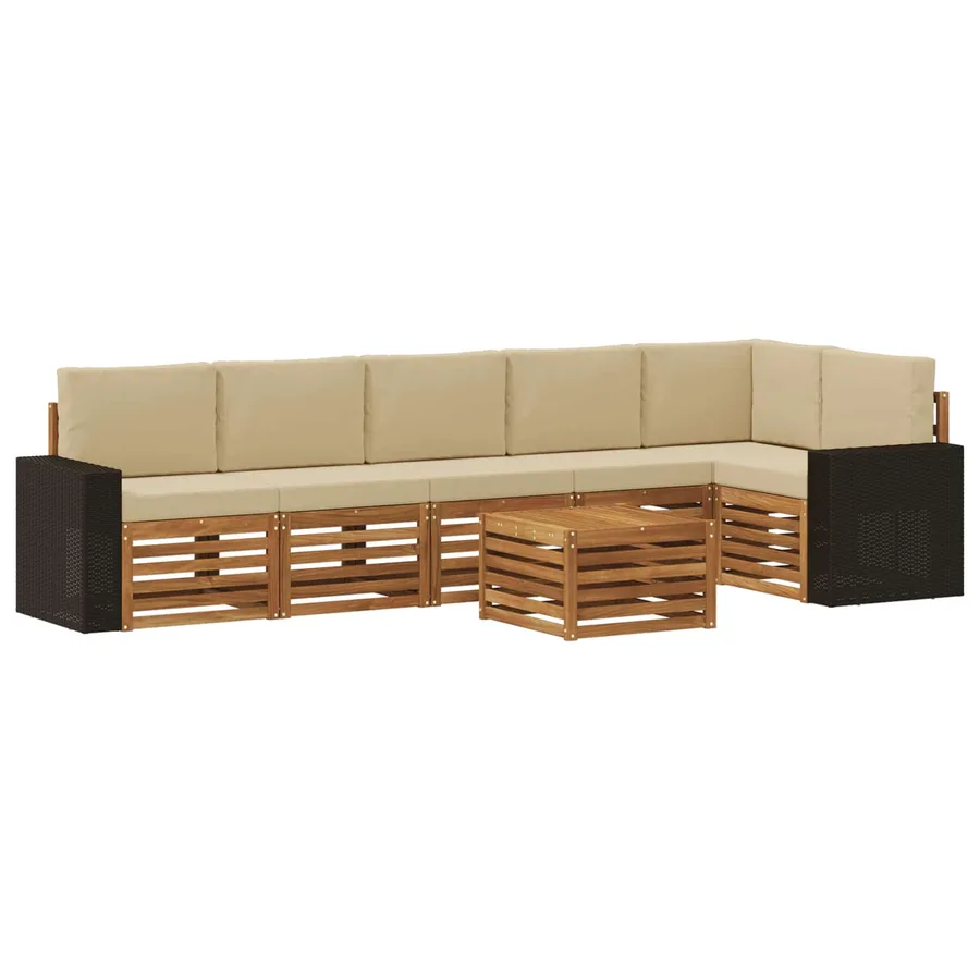 Ensemble de canapé d'angle avec coussin 7 pcs Naturel et Beige - 2