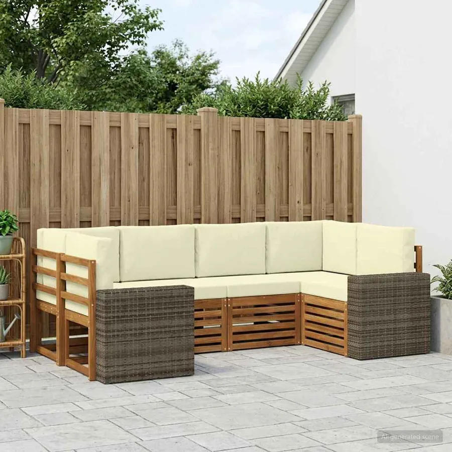 Ensemble de canapé d'angle 6 pcs Naturel et Crème Polyester